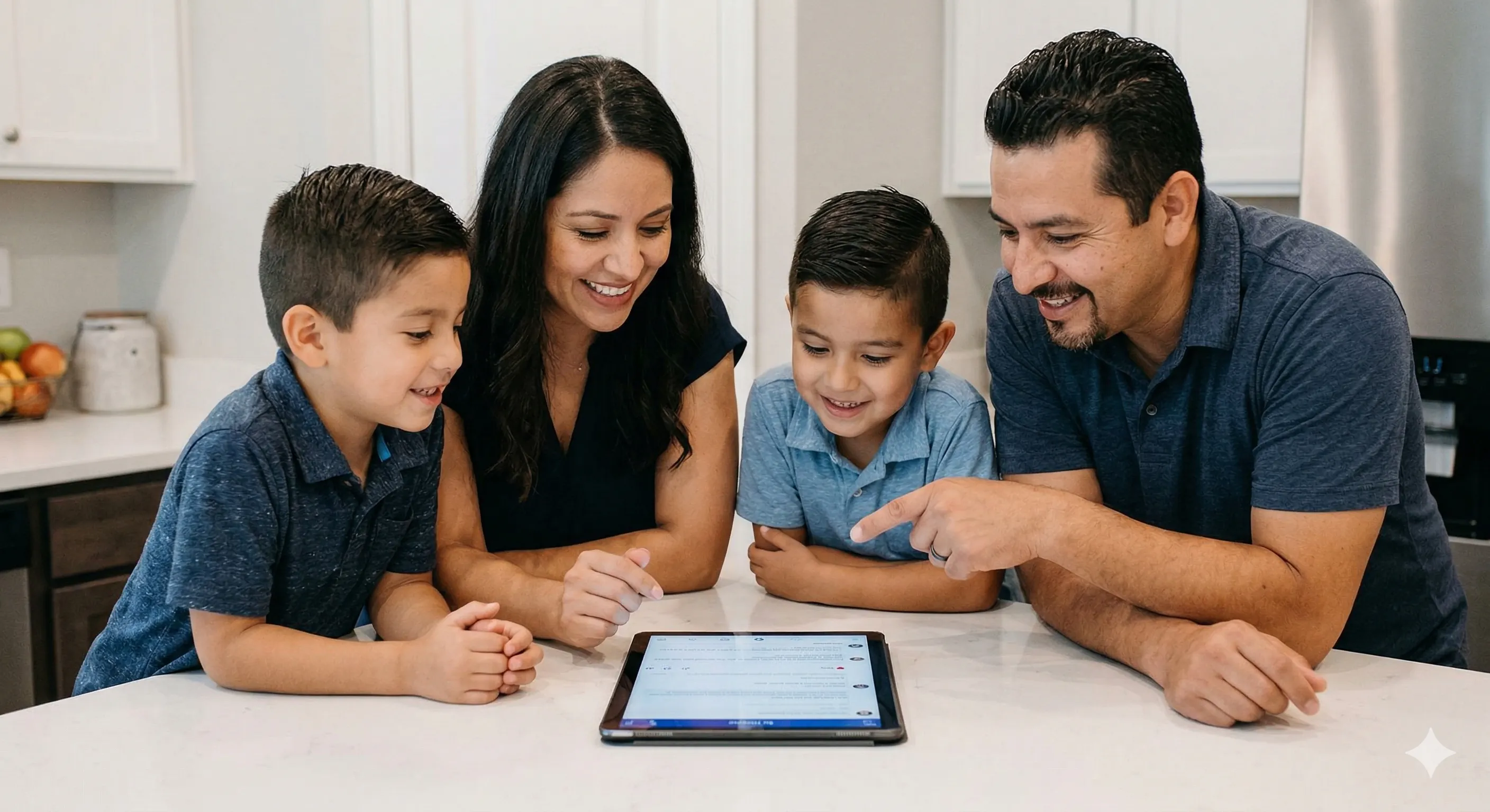 Familia latina riendo y compartiendo historias